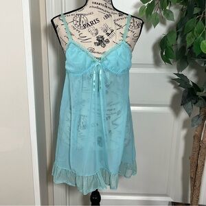 Victoria’s Secret Angels Y2K Vintage Sheer Babydoll Chemise Blue Sz S